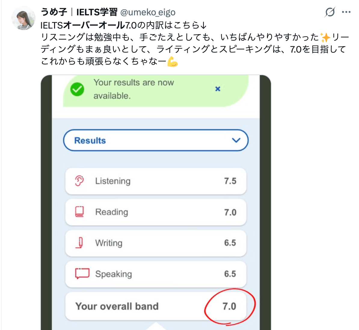IELTSオーバーオール7.0-Xの投稿