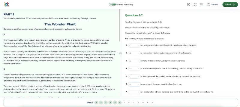 IELTS Online Testsテスト画面